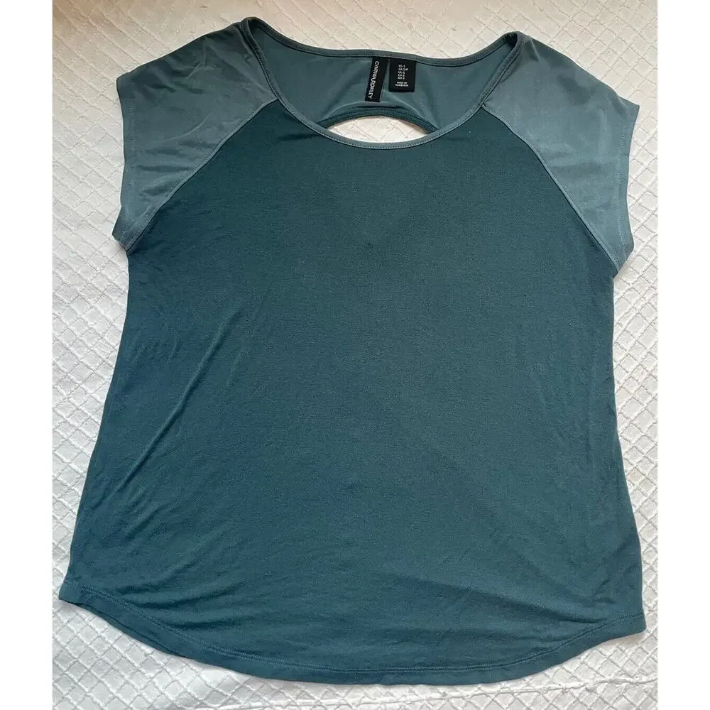 Cynthia Rowley Women's‎ Small Blue Cap Sleeve Round Neck Blouse Top Open Back